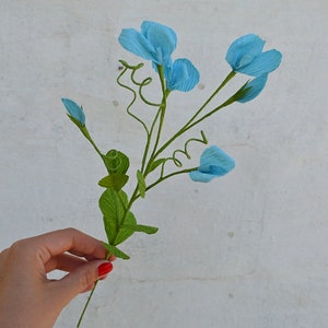 Sweet Pea Vine Paper Flowers Paper Greenery For Bouque Faux green Decorative Branches Crepe Paper Foliage One Stem Vine Wildflower Garden image 4