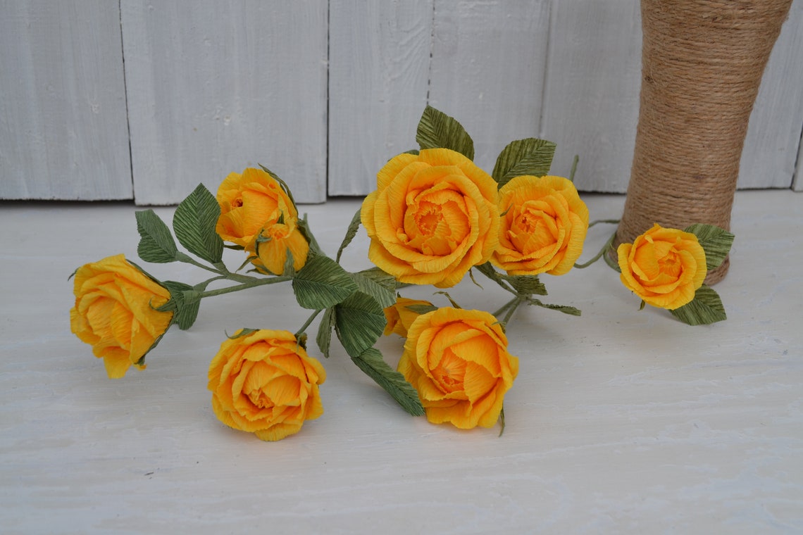 Paper Roses Bouquet Yellow Bridesmaid Bouquet Artificial Etsy