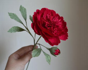 Red Paper Peony, Crepe Peony, Crepe Paper Flowers, Fake Bridal Flowers, Paper Peonies Anniversary, Large Paper Flower, Event Decorations