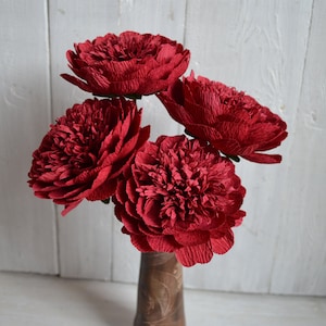 Peonia di carta bordeaux, peonia crespa, fiori di carta crespa, fiori da sposa finti, anniversario di peonie di carta, grande fiore di carta, decorazione di eventi