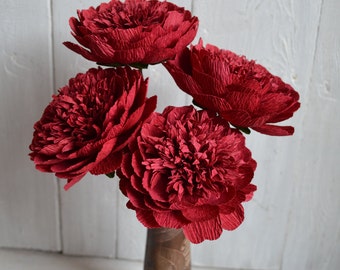 Burgundy Paper Peony, Crepe Peony, Crepe Paper Flowers, Fake Bridal Flowers, Paper Peonies Anniversary, Large Paper Flower, Event Decoration