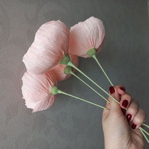 Pink Paper poppies set, Paper flower bouquet, Paper anniversary, Wedding table centerpiece, Birthday flowers, Fake bouquet, Bridal bouquet image 2