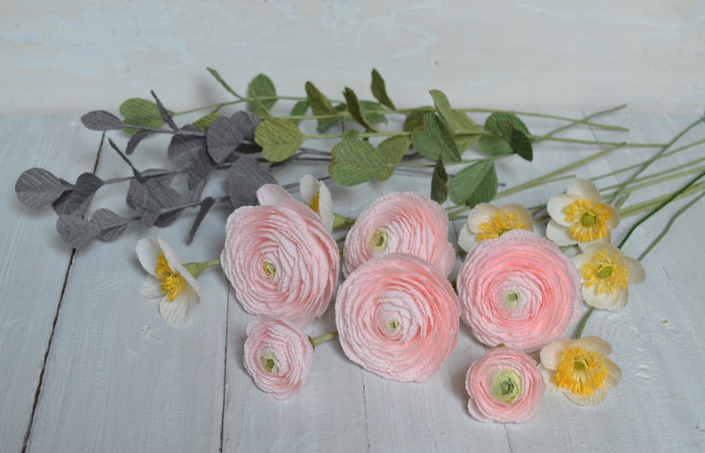 Crepe Paper Flowers, Pink Paper Ranunculus, Fake Bridal Flowers, Large Paper Flower, Luxury Flower Gift, Bouquet Her, Unique Paper Bouquet image 6