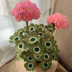 Pink Paper Geranium Plant Sculpture, Hand-Painted Floral Decor, Gardening Gift