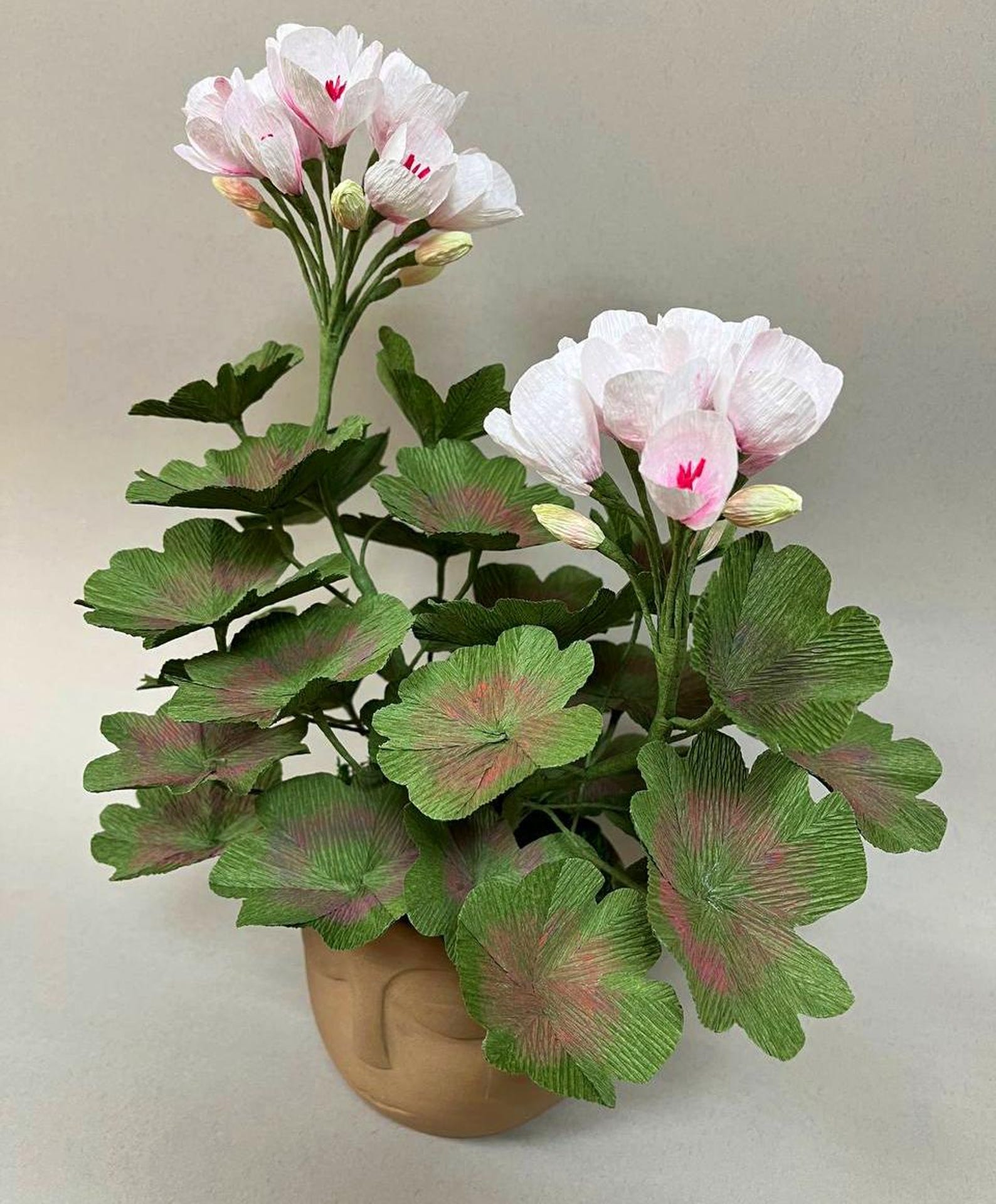 White Pink Paper Geranium, Paper Plant Sculpture, Gift for Gardener ...