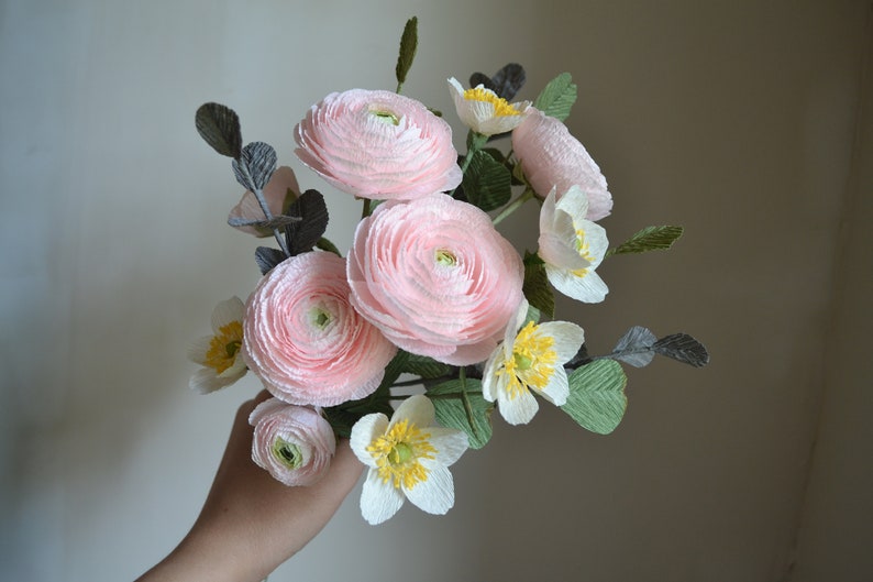 Crepe Paper Flowers, Pink Paper Ranunculus, Fake Bridal Flowers, Large Paper Flower, Luxury Flower Gift, Bouquet Her, Unique Paper Bouquet image 2