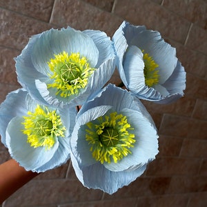 Blue Paper poppies set, Paper flower bouquet, Paper anniversary, Wedding table centerpiece, Birthday flowers, Fake bouquet, Bridal bouquet