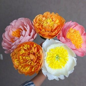 Papier Pfingstrosen Mix Orange Rosa Weiß, helle Papierblumen Geschenk für sie, Fake Brautblumen, Papier Geburtstagsgeschenk