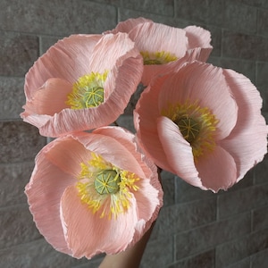 Pink Paper poppies set, Paper flower bouquet, Paper anniversary, Wedding table centerpiece, Birthday flowers, Fake bouquet, Bridal bouquet image 1