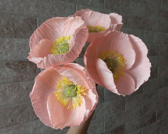 Pink Paper poppies set, Paper flower bouquet, Paper anniversary, Wedding table centerpiece, Birthday flowers, Fake bouquet, Bridal bouquet