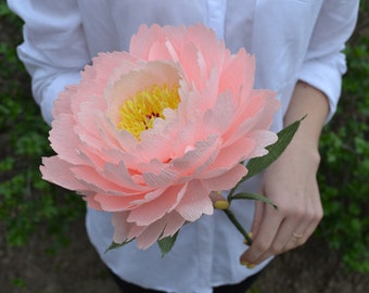 Grande peonia di carta rosa, peonia di carta crespa, fiori di carta, fiori finti da sposa, peonie di carta per anniversario, fiore di carta grande, decorazione per eventi