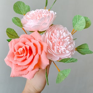 Crepe Paper Bouquet, Paper Peonies, Paper Rose, Paper Flower Decor, Nursery Paper Flowers, Flori De Hartie, Bedroom Flower Decor