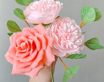 Crepe Paper Bouquet, Paper Peonies, Paper Rose, Paper Flower Decor, Nursery Paper Flowers, Flori De Hartie, Bedroom Flower Decor