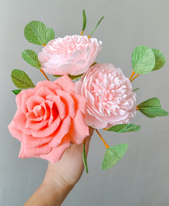 Crepe Paper Bouquet, Paper Peonies, Paper Rose, Paper Flower Decor, Nursery Paper Flowers, Flori De Hartie, Bedroom Flower Decor