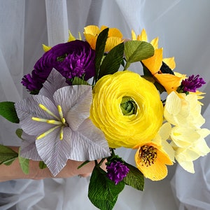 Paper Flowers Arrangement, Artificial Bright Flowers, Crepe Paper Bouquet Birthday Gift, Mixed Crepe Paper Flowers For Vase