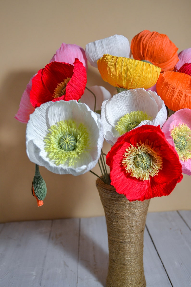 Paper Poppies and Buds, Crepe Paper Poppy, Ukrainian Artist, Mixed ...