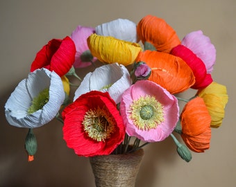 Bright Crepe Paper poppies and buds
