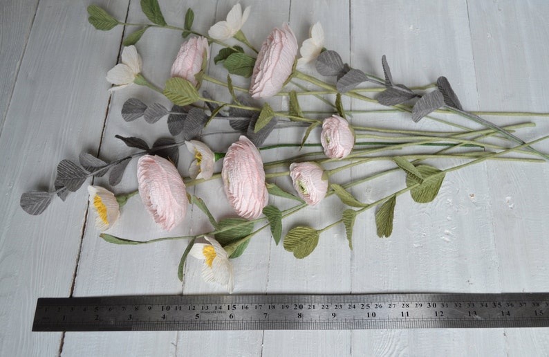 Crepe Paper Flowers, Pink Paper Ranunculus, Fake Bridal Flowers, Large Paper Flower, Luxury Flower Gift, Bouquet Her, Unique Paper Bouquet image 5