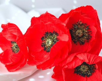 Paper Red Poppies BIG SALE 100 + FAST delivery Party Decor Big Wedding Engagement Bachelorette Flowers Wedding Table Decorations Arch Flower