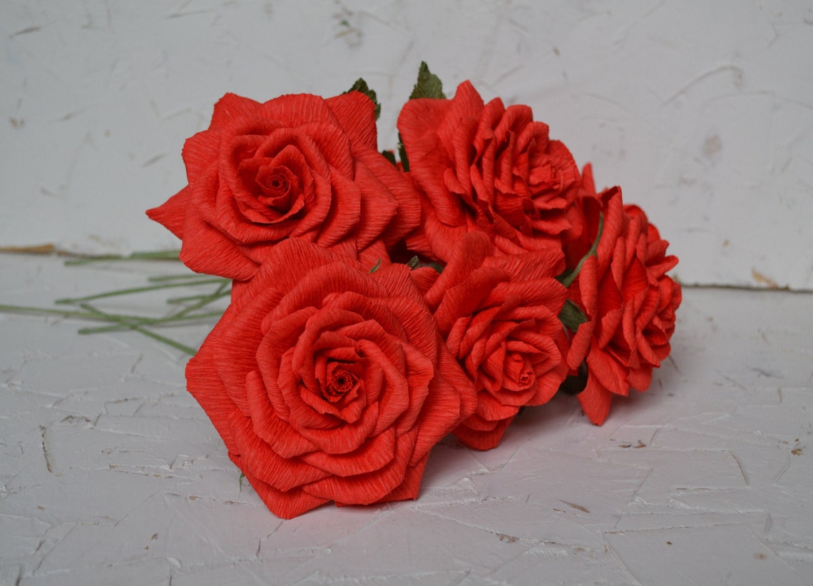 Red Roses Paper Handmade Bouquet Anniversary Gift Wedding Etsy