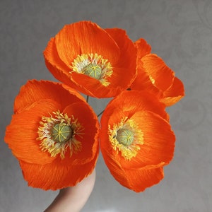 Ensemble de coquelicots en papier orange, bouquet de fleurs en papier, anniversaire en papier, pièce maîtresse de table de mariage, fleurs danniversaire, faux bouquet, bouquet de mariée image 2