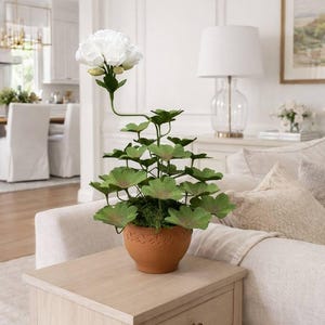 Vitt pappersgeranium, blommig heminredning, handgjord växtskulptur, trädgårdsgåva, mors dag