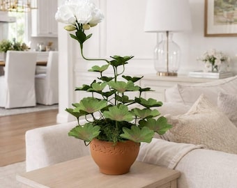 White paper geranium, Floral Home Decor, Handmade Plant Sculpture, gardening gift, Mother's Day