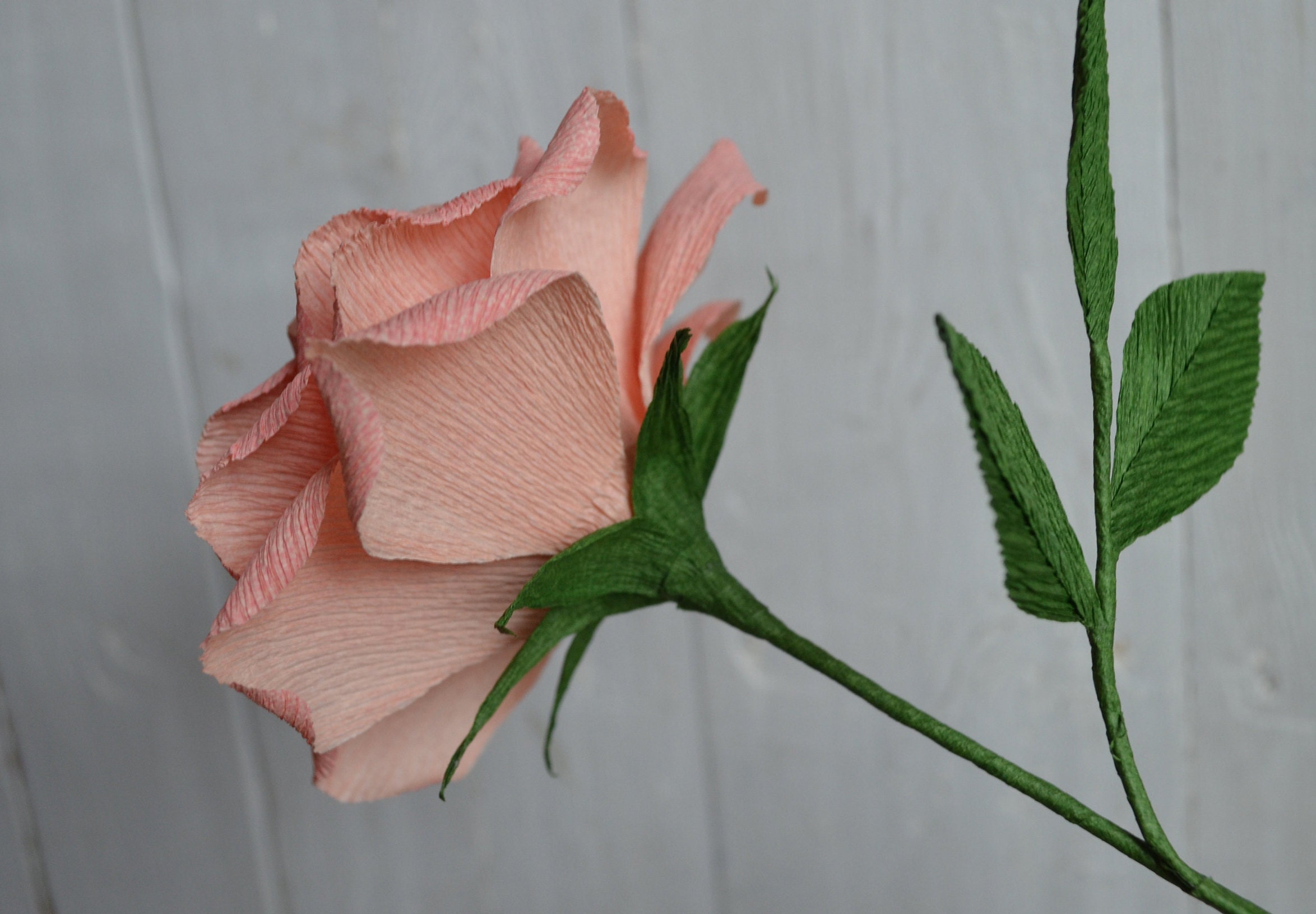 Paper Fake Roses Single Pink Paper Rose, Crepe Paper Flowers, Holiday Flowers, Flower ...