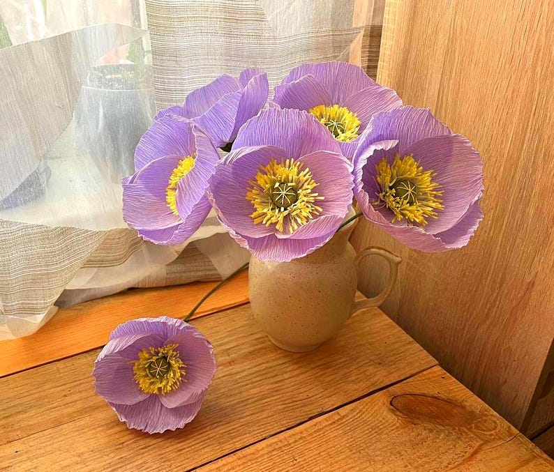 Paper Roses Violet Paper Poppies Set 4 Violet, Paper Flower Bouquet, Anniversary Gift ...