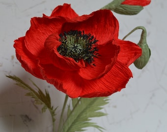 Red Paper Poppy, Red Artifical Wedding Flower, Unique Flower, 1st Anniversary, Fake Poppy Bouquet, Farmhouse Flower, Housewarming, Gift For