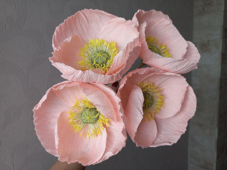 Pink Paper poppies set, Paper flower bouquet, Paper anniversary, Wedding table centerpiece, Birthday flowers, Fake bouquet, Bridal bouquet image 3