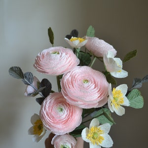 Crepe Paper Flowers, Pink Paper Ranunculus, Fake Bridal Flowers, Large Paper Flower, Luxury Flower Gift, Bouquet Her, Unique Paper Bouquet image 10