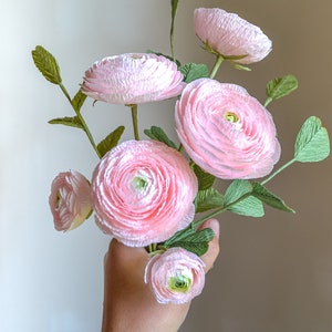 Birth Flower Gift Pink Crepe Paper Ranunculus Birth Flower Birthday Gifts Fake Bridal Flower For Her Bright Paper Flowers Artificial Flower