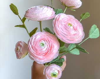 Birth Flower Gift Pink Crepe Paper Ranunculus Birth Flower Birthday Gifts Fake Bridal Flower For Her Bright Paper Flowers Artificial Flower