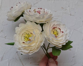 Small White Paper Peonies, Crepe Peony, Paper Peonies Anniversary, Fake Flower Bouquet, Crepe Paper Flower, Flower Gift, Gift Paramedic