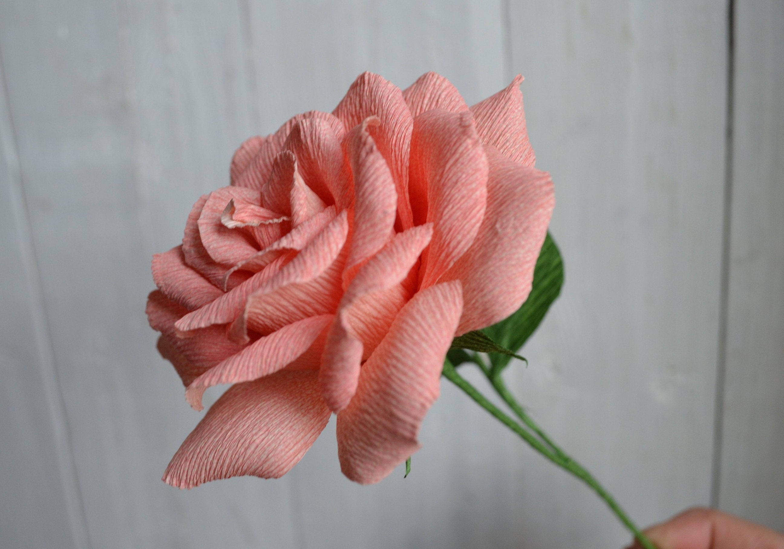 Paper Fake Roses Single Pink Paper Rose, Crepe Paper Flowers, Holiday Flowers, Flower ...