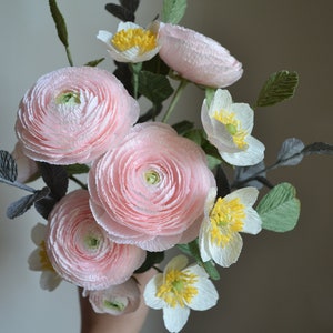 Crepe Paper Flowers, Pink Paper Ranunculus, Fake Bridal Flowers, Large Paper Flower, Luxury Flower Gift, Bouquet Her, Unique Paper Bouquet