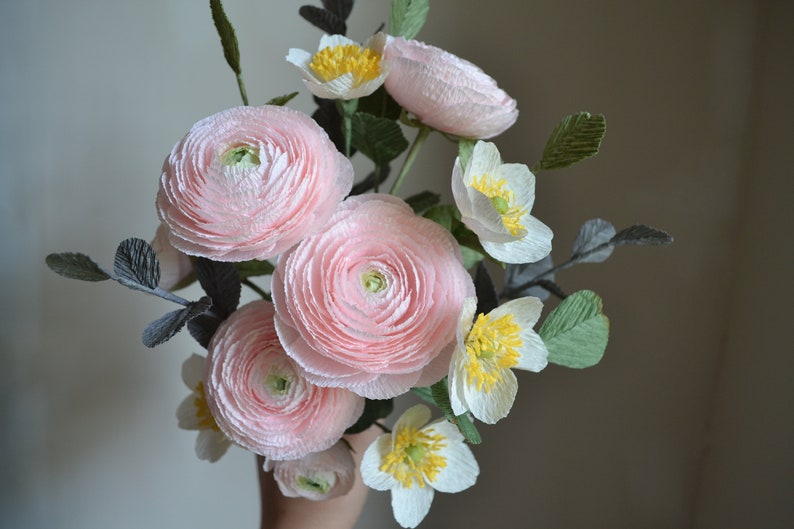 Crepe Paper Flowers, Pink Paper Ranunculus, Fake Bridal Flowers, Large Paper Flower, Luxury Flower Gift, Bouquet Her, Unique Paper Bouquet image 1