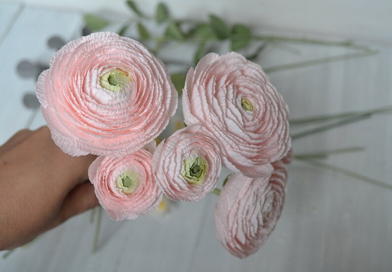 Crepe Paper Flowers, Pink Paper Ranunculus, Fake Bridal Flowers, Large Paper Flower, Luxury Flower Gift, Bouquet Her, Unique Paper Bouquet image 8