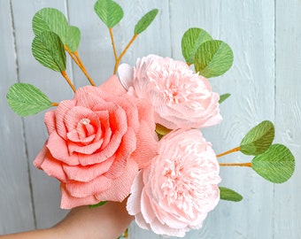 Custom Mother Day Gift, Pink Paper Peonies, Crepe Roses Paper Flowers, Mother To Be Day Gift, Flowers Gift For Grandma, Event Decoration