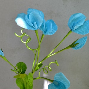Sweet Pea Vine Paper Flowers Paper Greenery For Bouque Faux green Decorative Branches Crepe Paper Foliage One Stem Vine Wildflower Garden image 2