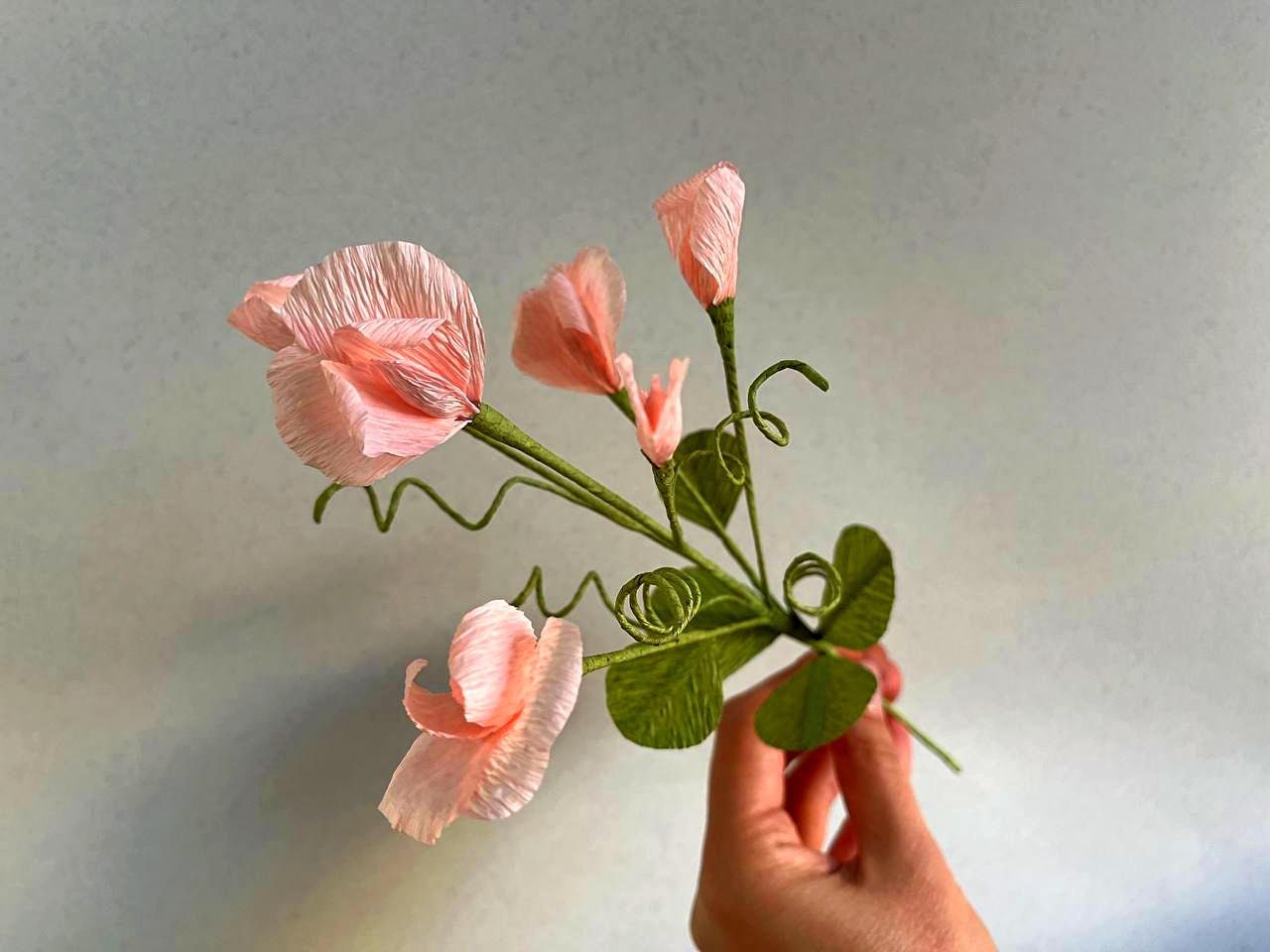 Spring Vines Paper Pink Sweet Pea Vine Paper Flowers Paper Greenery for Bouque Faux Green ...