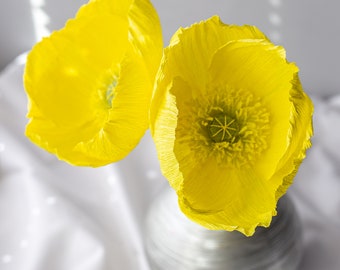 Paper Poppies Yelow or any color Crepe Paper Flower Artificial Wedding Flower Wedding Paper Decor Baby Flowers