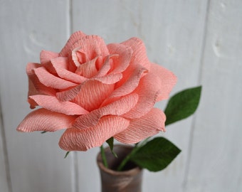 Single Pink Paper Rose Gifts For Mom, Best Mother Day Crepe Paper Flowers, Mother To Be Day Floral Gift, First Mother Day Gifts