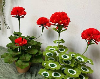 Red Paper Geranium, Red Floral Home Decor, Paper Plant Sculpture, Gift for Gardener, Gift for Mum, Winter Garden, Paper Anniversary Gift