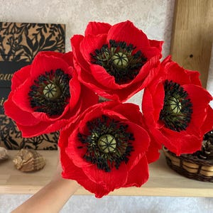 Cadeau fête des mères de ma fille, coquelicot en papier rouge, cadeau de fête des mères, 4 coquelicots en papier rouge, meilleure fête des mères, anniversaire, fleur de la ferme