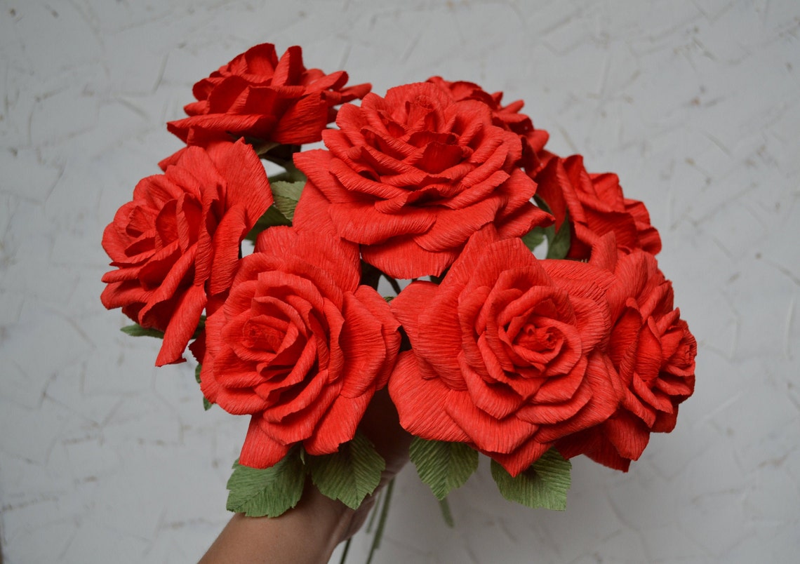 Red Roses Paper Handmade Bouquet Anniversary Gift Wedding Etsy