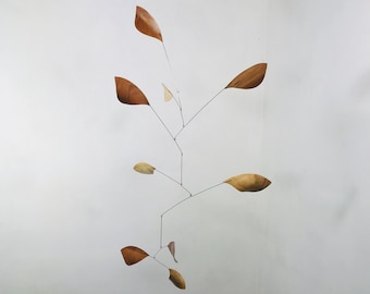 9 Element Steam Bent Maple and Cherry Hanging Mobile with Bronze Wire