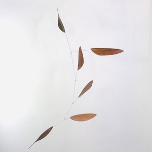 6 Element Black Walnut and Cherry with Bronze Wire Hanging Mobile, Small, Medium, and Large