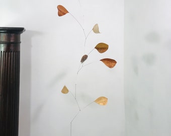 11 Element Figured Maple and Cherry Hanging Mobile with Bronze Wire, 52" x 24"